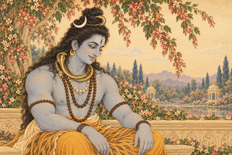 Shiva sits alone with a small inward smile after hearing Hari’s affectionate satire.