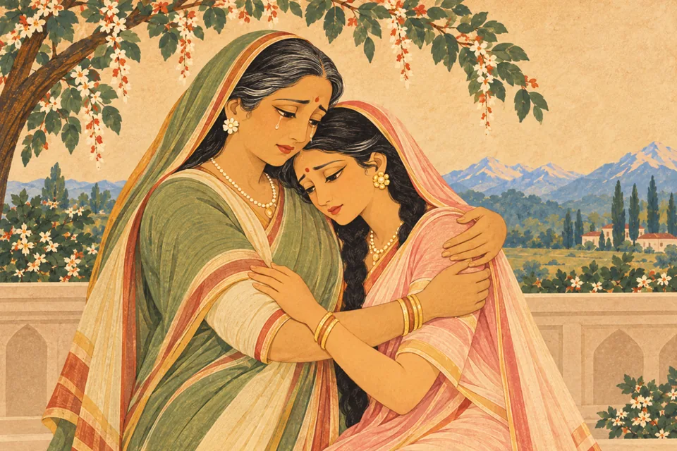 Tearful Maina draws her adult daughter Uma into a close maternal embrace.