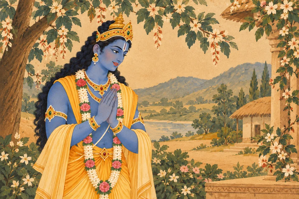The Lord joins his hands and separately invites Shatarupa to ask for her boon.