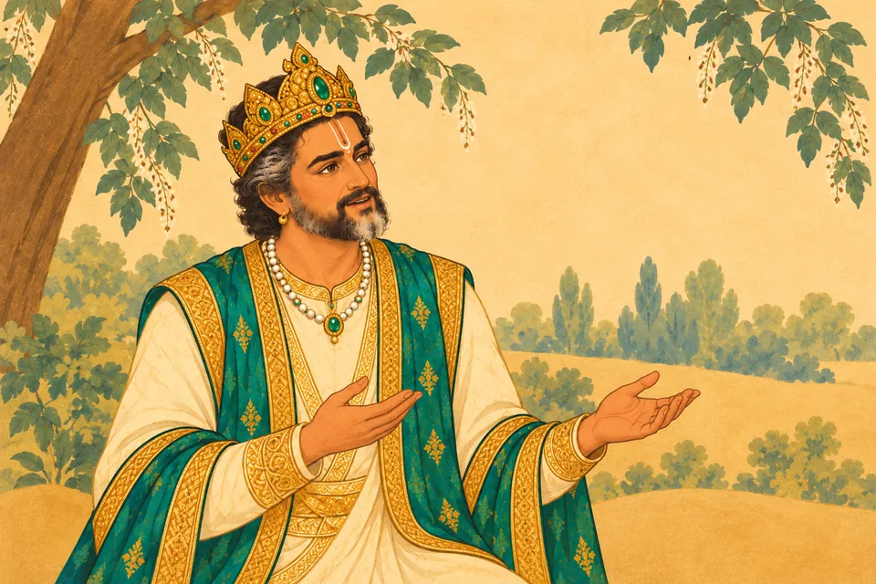 Janaka sincerely asks Vishvamitra who the two beautiful boys are, his detached mind captivated by them.