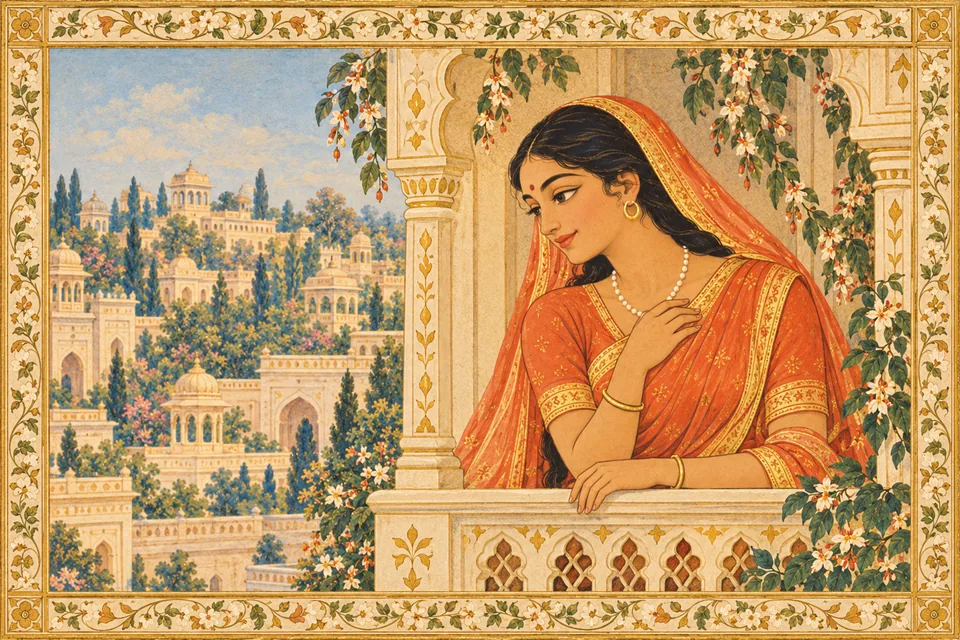 An unnamed young woman watches Rama from a house window with love as the city gathers to see the brothers.
