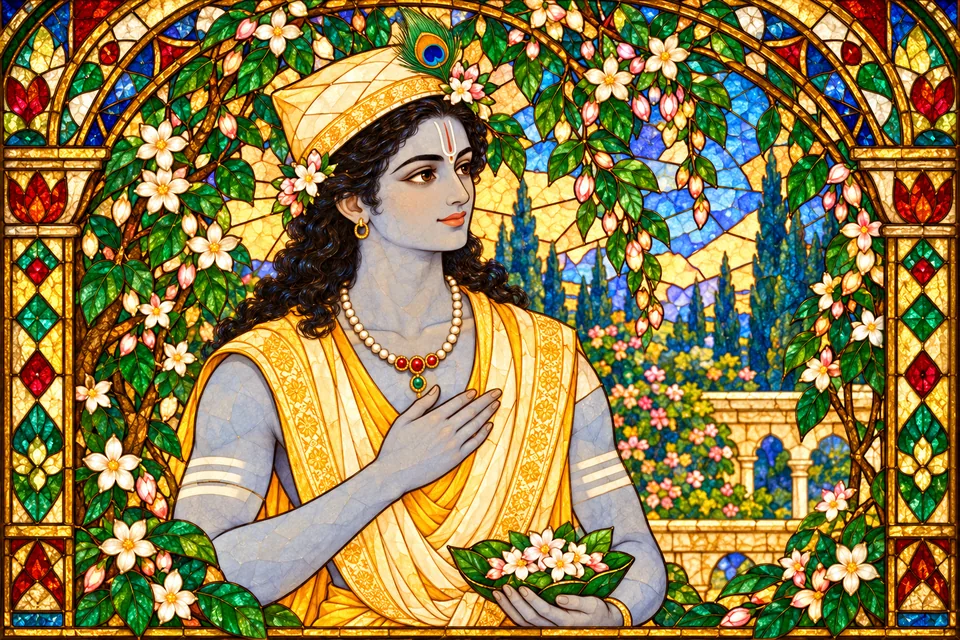 Hearing the ornaments, Rama turns towards Sita and gazes in absorbed joy, unable to voice his inward praise.