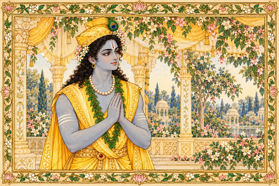 After bowing to his Guru, Rama respectfully asks the sages for permission.