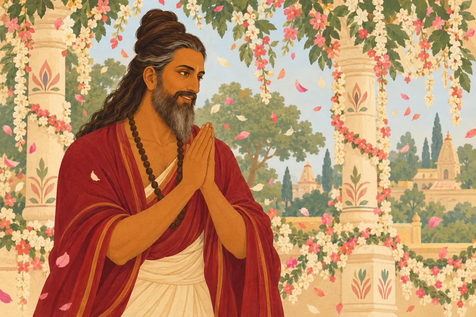 Vishvamitra rejoices at Rama’s form; the verse likens the sage’s love and thrill to an ocean and its waves.