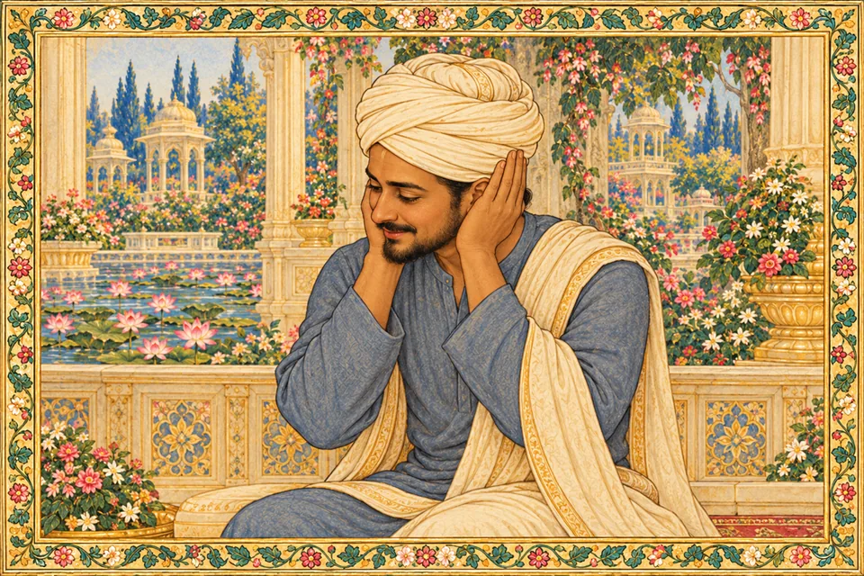 The messenger politely covers his ears as he declines the offered gifts.