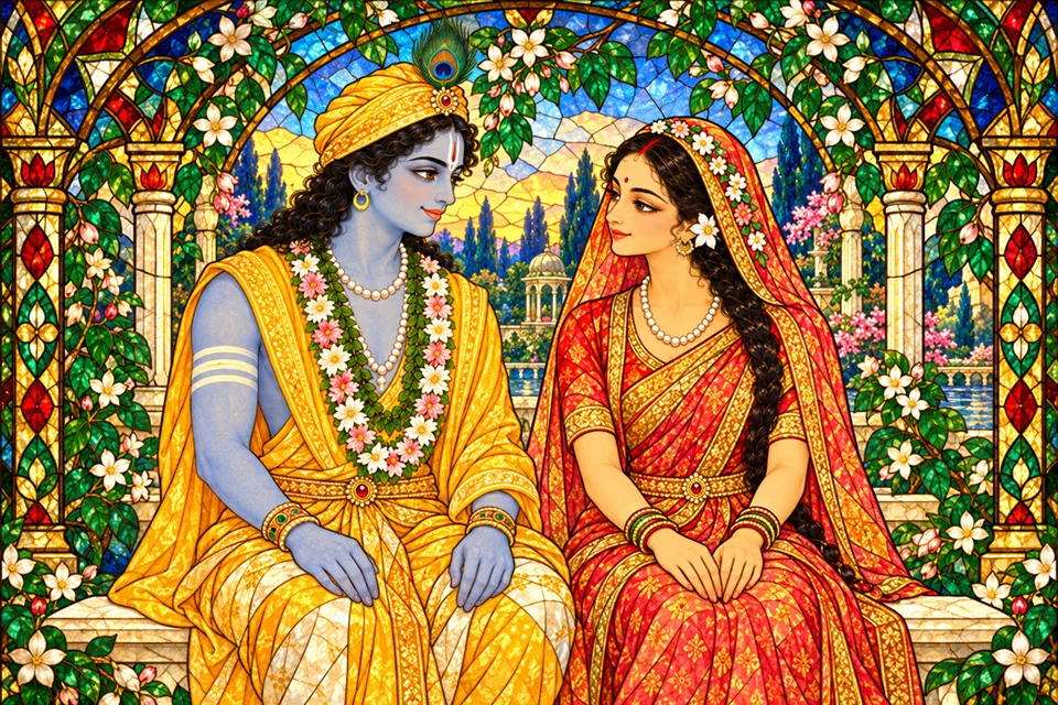 Rama and Sita sit together on one seat after Vasishtha's instruction.