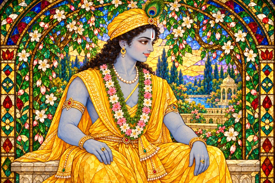 Rama shines in yellow wedding garments, sacred thread and jeweled adornments.