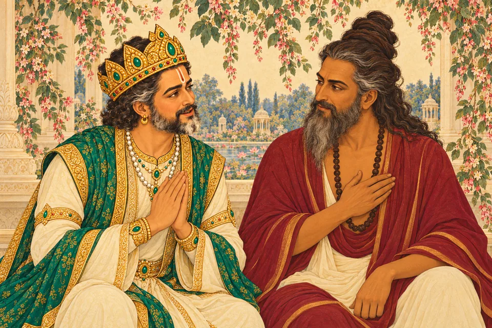 Janaka addresses Kaushika with joined hands after honouring the sage.