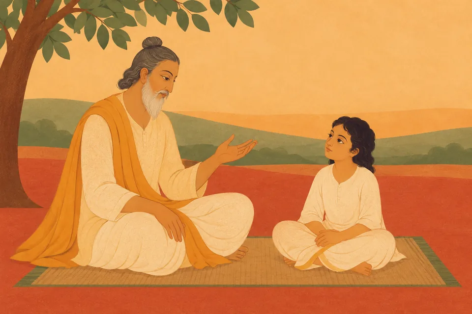An unnamed guru tells the story to a child representing the poet’s childhood recollection.