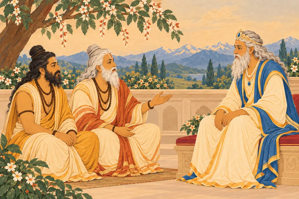 Two representative sages announce the wedding timing to attentive Himavan.