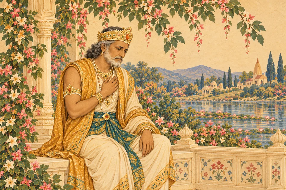 Manu reflects sorrowfully at home on a life spent without devotion to Hari.