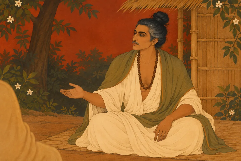 The disguised former king tells Pratapbhanu how to recognize his promised future appearance in the royal priest’s form.