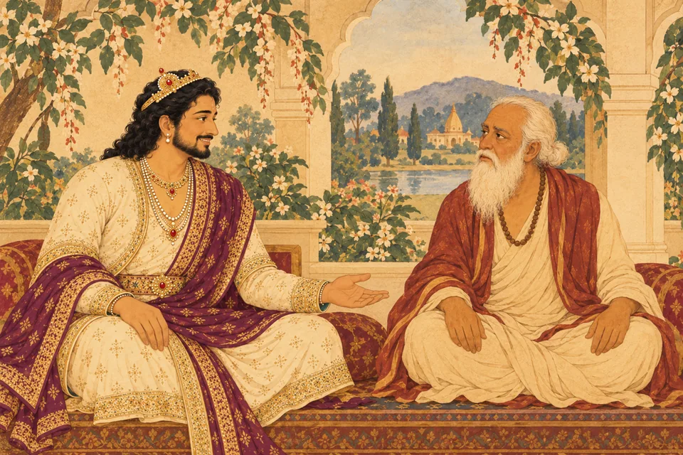 Pratapbhanu joyfully recognizes the priest’s appearance while remaining unaware of the deception.