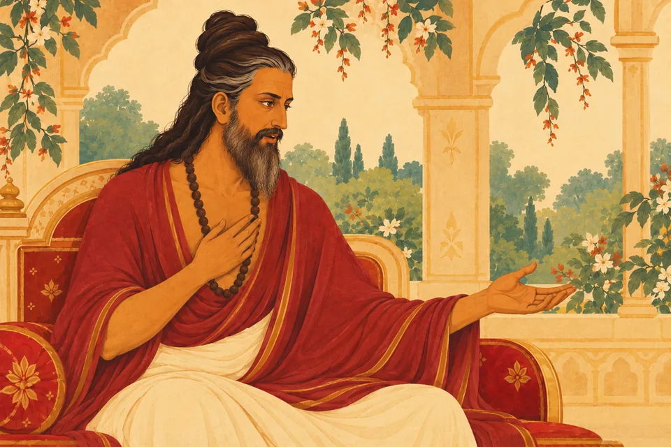 Vishvamitra asks the king to give the princes gladly and set aside delusion and ignorance.