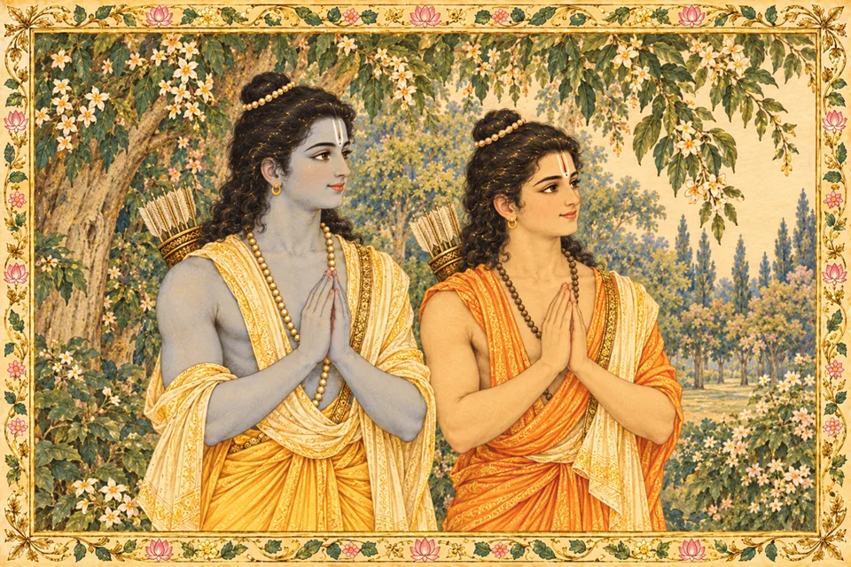 Rama and Lakshmana, the excellent brothers praised by Vishvamitra for beauty, good conduct and strength, who protected the sacrifice and defeated demons.