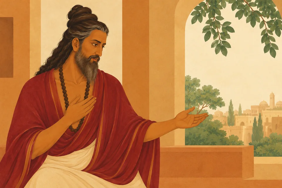 Vishvamitra permits Rama and Lakshmana to see the city and return, making everyone’s eyes fruitful by showing their beautiful faces.
