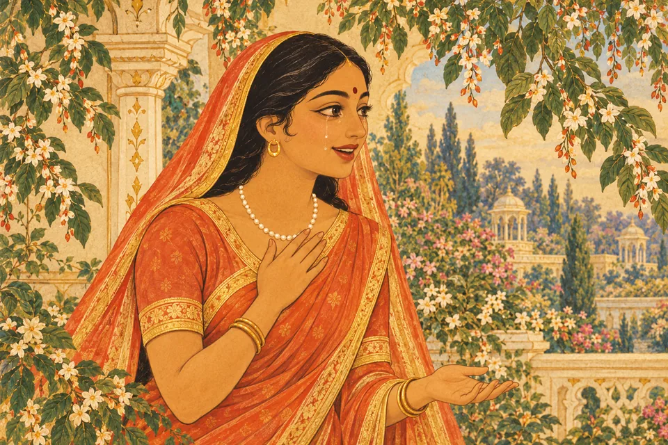 A returning companion, thrilled and tearful with joy after seeing the princes, is gently questioned by her friends.