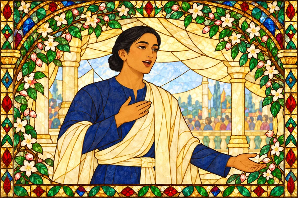 A bard praises Rama after the bow breaks, while the verse records offerings of horses, elephants, wealth, gems, and cloth.