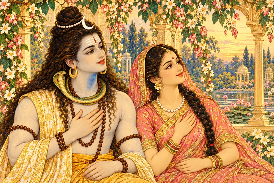 Shiva and Uma behold Rama with joy and moist eyes.