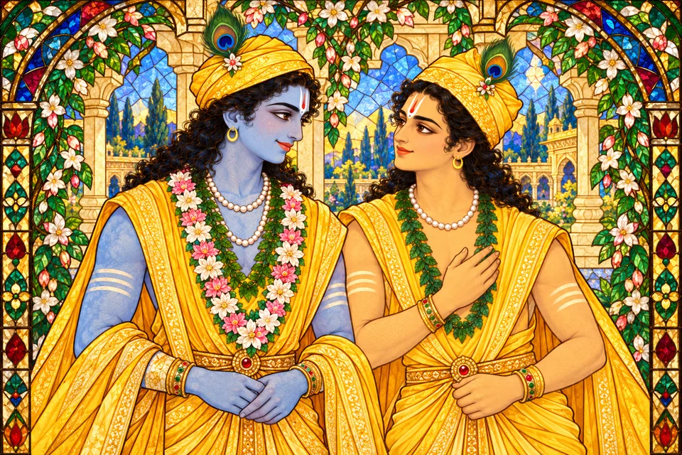 Rama and Lakshmana are joyful as the brothers go to Janaka’s palace to request leave.