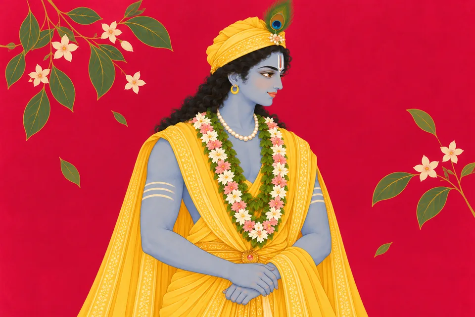 Rama is portrayed with a gentle expression for the verse praising his fulfilment and compassion.