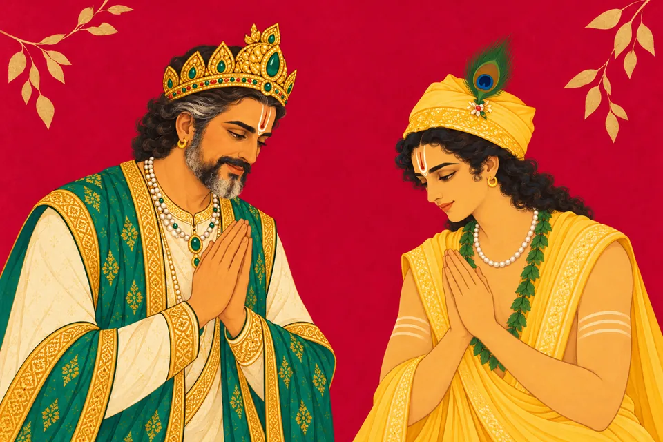 Janaka and Lakshmana bow with affection as the king blesses the princes.